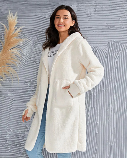 Double Take Full Size Hooded Teddy Bear Jacket with Thumbholes