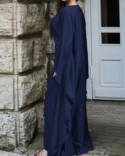 Round Neck Maxi Dress with Flowing Cape Sleeves