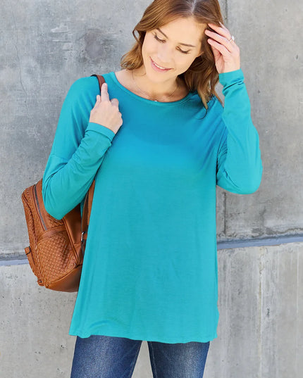 Basic Bae Full Size Round Neck Dropped Shoulder T-Shirt Sky Blue