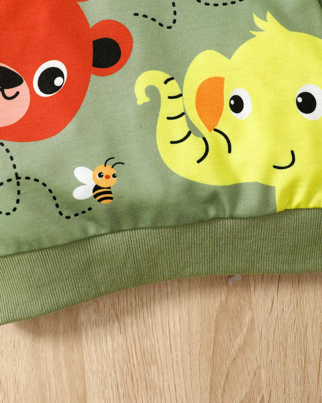 Children's Cartoon Animal Print Sweatshirt & Jeans Set