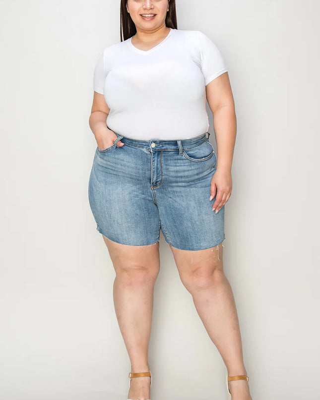 Judy Blue Full Size High Waist Raw Hem Denim Shorts