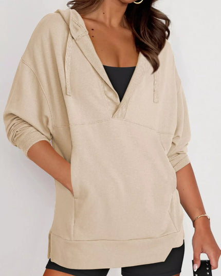 Drawstring Kangaroo Pocket Long Sleeve Hoodie Dust Storm