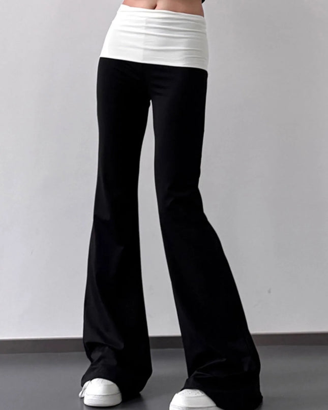 Contrast Waistband Flare Pants 