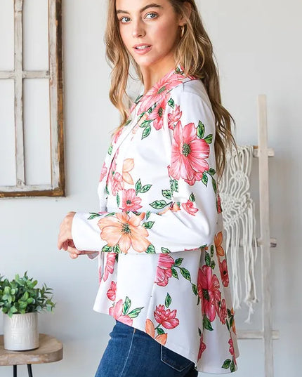 Heimish Full Size Multi Color Floral Blazers with Tunic Plus Size