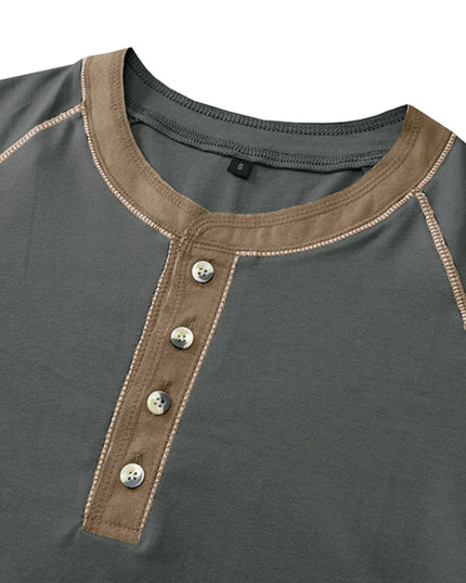 Men's Contrast Trim Henley Polo Shirt