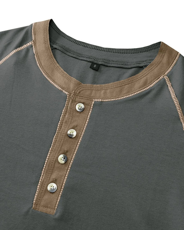 Men's Contrast Trim Henley Polo Shirt