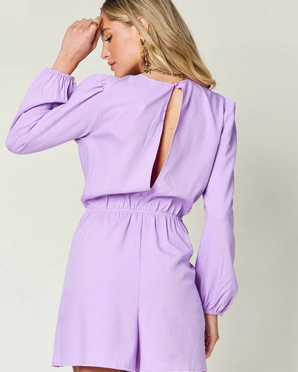 Double Take Full Size Drawstring Long Sleeve Romper