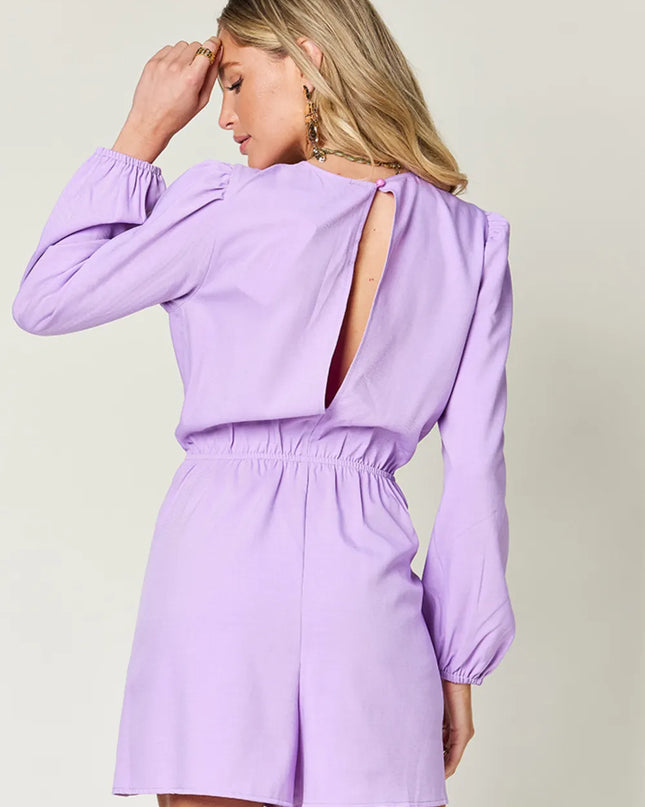 Double Take Full Size Drawstring Long Sleeve Romper