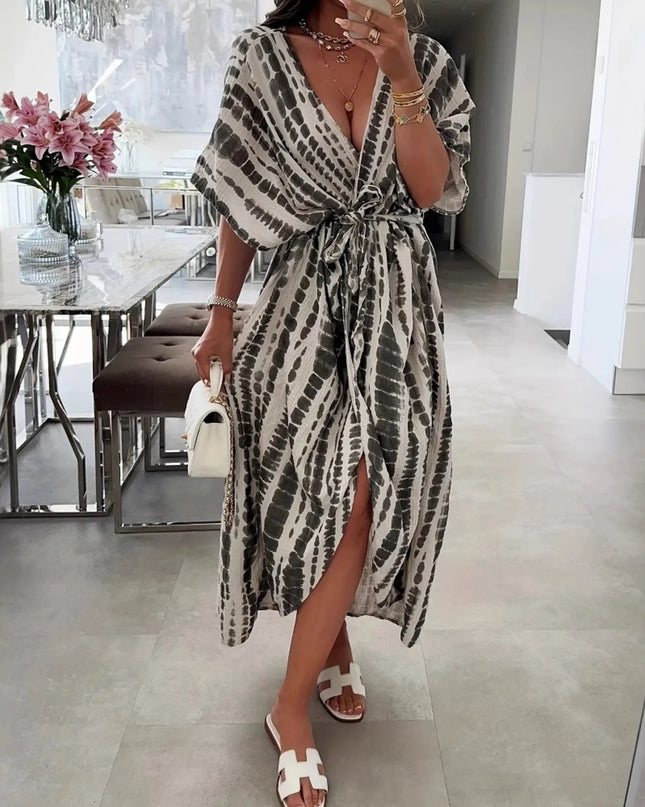 Tie-Dye Tie Waist Wrap Dress Black