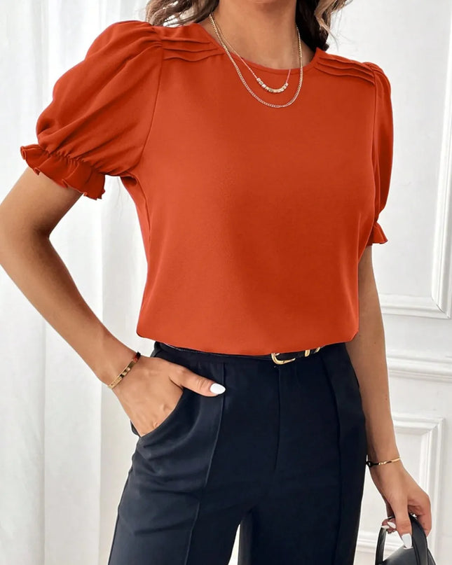 Round Neck Flounce Sleeve Blouse 