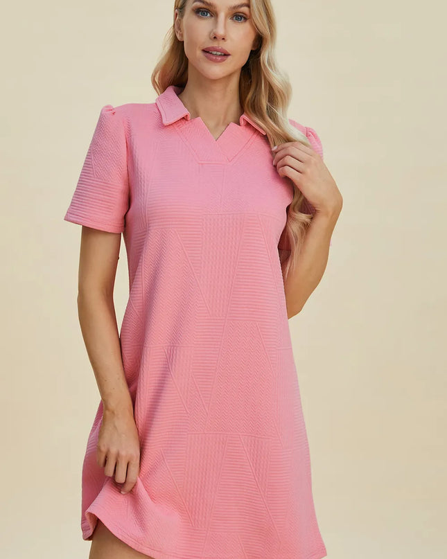 Double Take Full Size Texture Short Sleeve Dress Pink