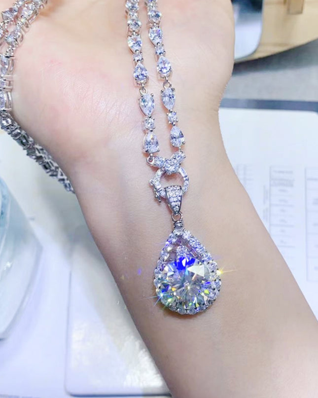 10 Carat Moissanite Teardrop Pendant Platinum-Plated Necklace