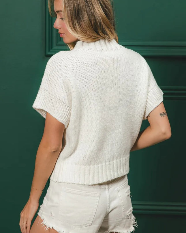 BiBi Gameday Sequin Football Patches Rib Banded Sweater