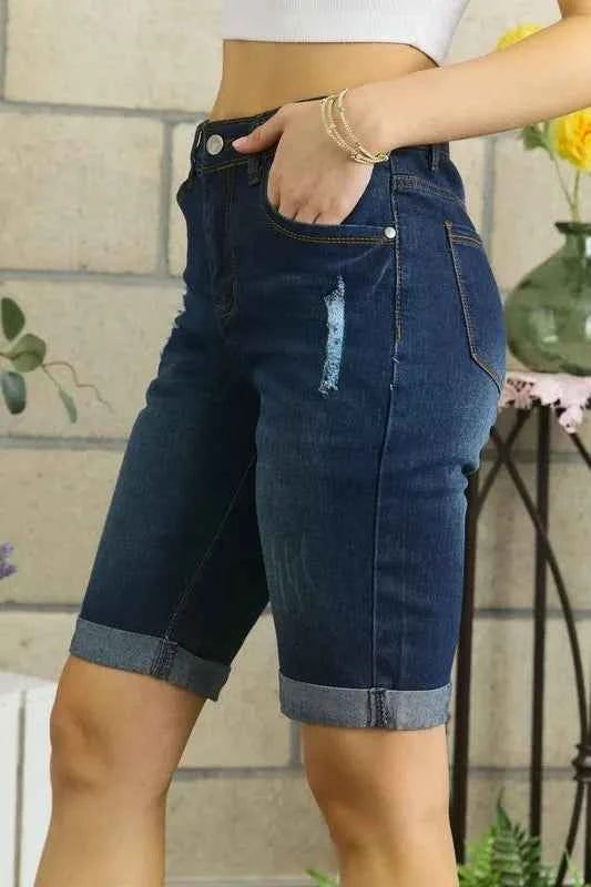 ADORA Distressed Denim Shorts with Pockets.