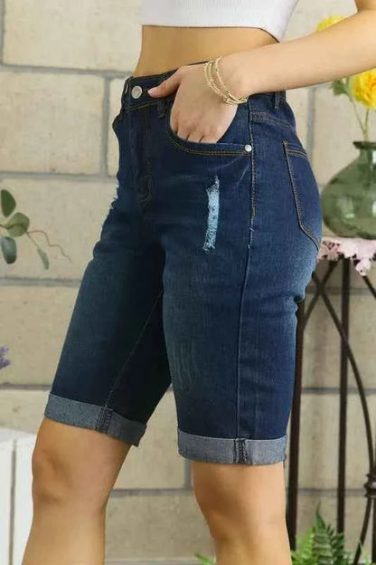 ADORA Distressed Denim Shorts with Pockets.