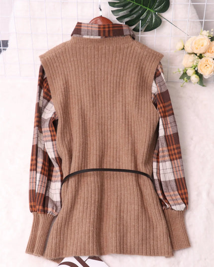 Plaid Long Sleeve Sweater Dress