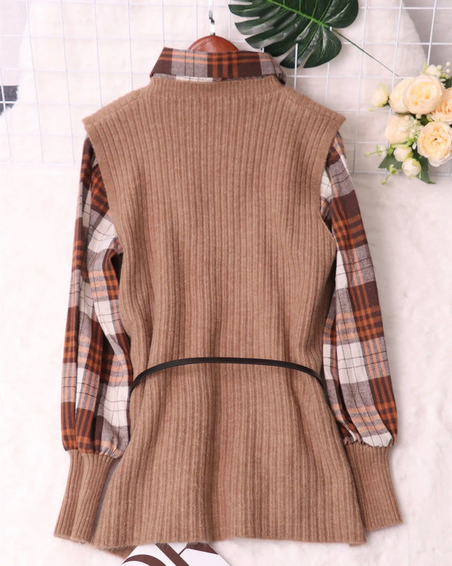 Plaid Long Sleeve Sweater Dress