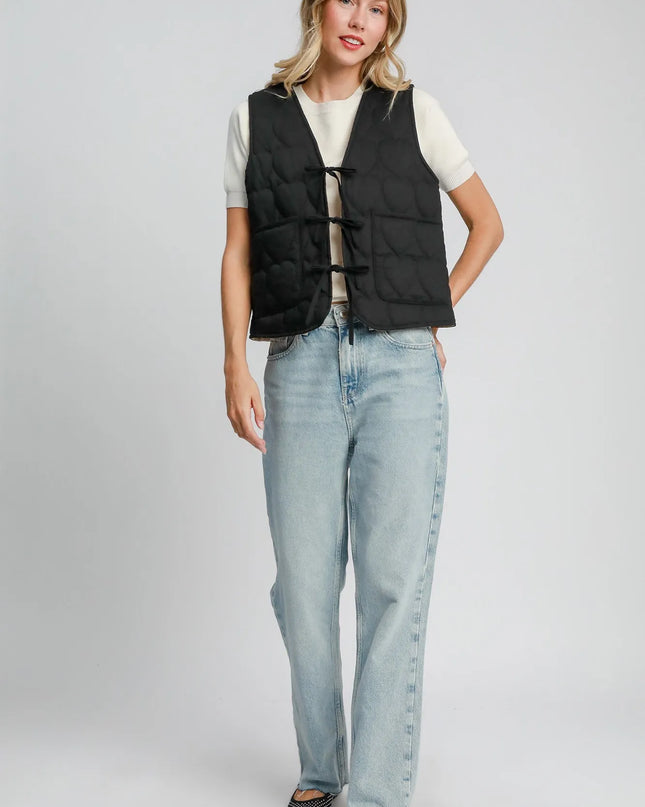 Umgee Heart Quilted Tie-Front Vest