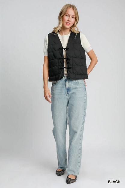 Umgee Heart Quilted Tie-Front Vest