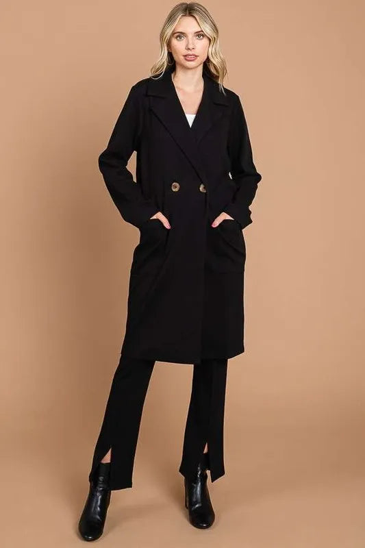 Culture Code Double Breast Lapel Collar Coat Black