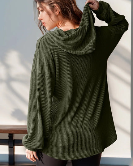 Double Take Full Size Half Button Long Sleeve Hoodie