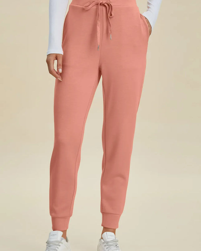 Basic Bae Full Size Air Scuba Drawstring High Waist Joggers Coral