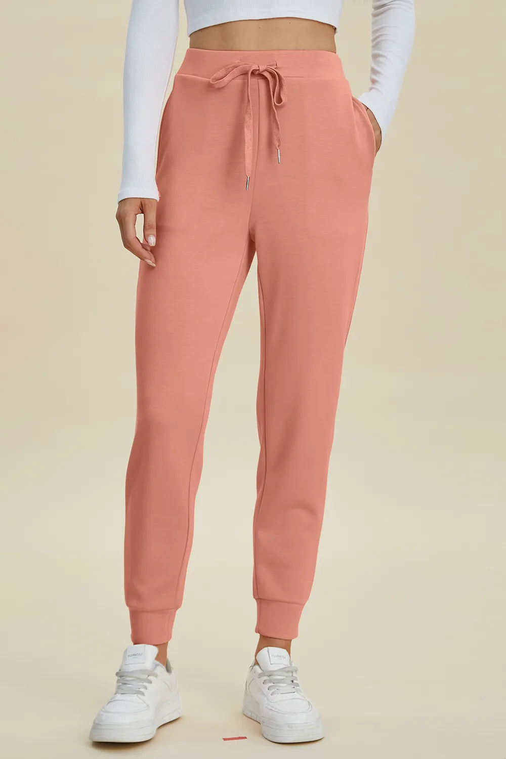 Basic Bae Full Size Air Scuba Drawstring High Waist Joggers Coral