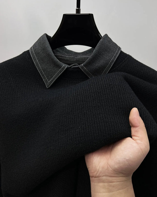 Men's Plus Size Ribbed Knit Collared Neck Sweater