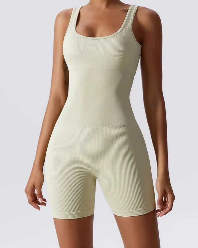 Basic Bae Ribbed Sleeveless Active Romper Cream