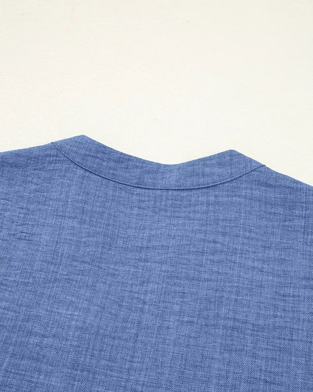 Casual Roll-Up Sleeve Notched Blouse