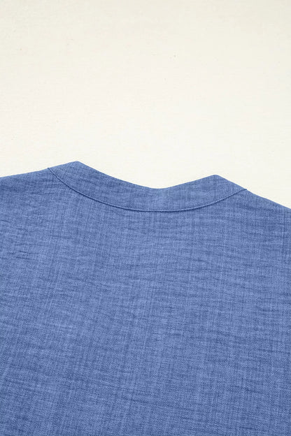 Casual Roll-Up Sleeve Notched Blouse