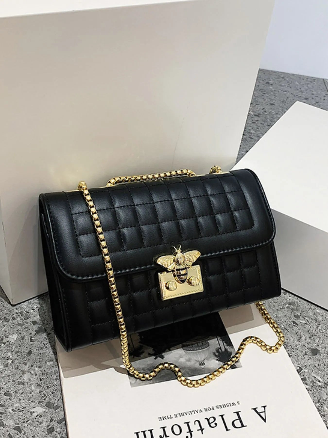 Quilted Chain Shoulder Bag Black One Size