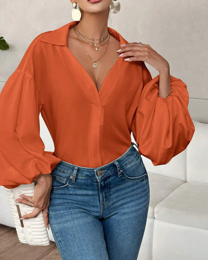 Polka Dot Balloon Sleeve Blouse Orange Red