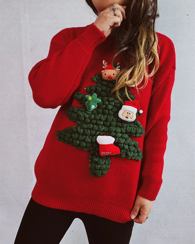 Christmas Tree Round Neck Long Sleeve Sweater