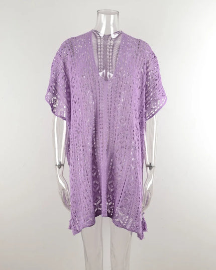 Angel Wings Cutout V-Neck Cover-Up with Tassel 