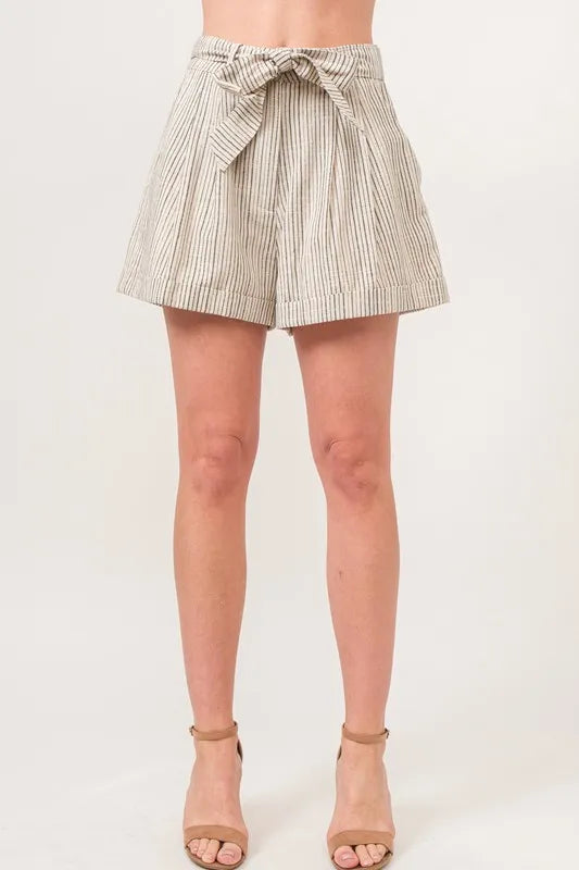 And The Why Linen Blend Striped Flowy Shorts BLACK