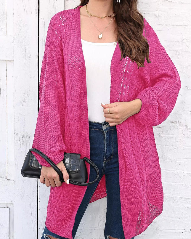 Open Front Long Sleeve Cardigan Fuchsia Pink One Size