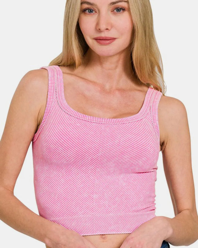 Zenana Washed Ribbed Scoop Neck Wide Strap Tank CANDY PINK