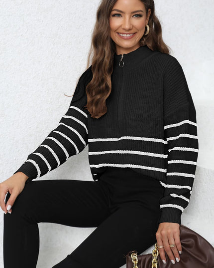Mock Neck Long Sleeve Zip-Up Sweater