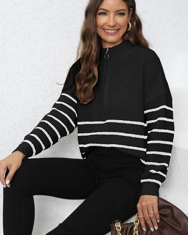 Mock Neck Long Sleeve Zip-Up Sweater