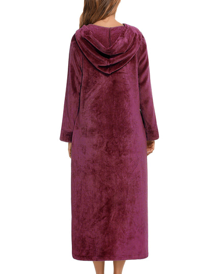 Zip Front Hooded Night Dress with Pockets