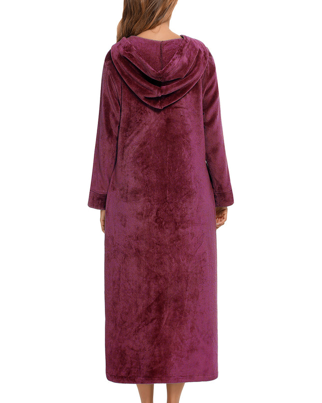 Zip Front Hooded Night Dress with Pockets