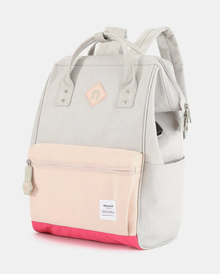 Himawari Contrast Waterproof Backpack Bag with External USB Port Light Grey Pink One Size