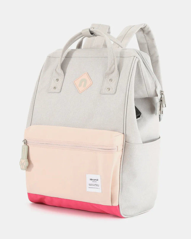 Himawari Contrast Waterproof Backpack Bag with External USB Port Light Grey Pink One Size
