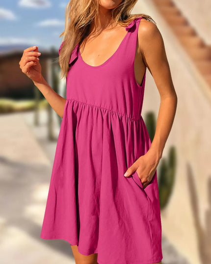 Tie-Shoulder Flowy Tank Dress Hot Pink