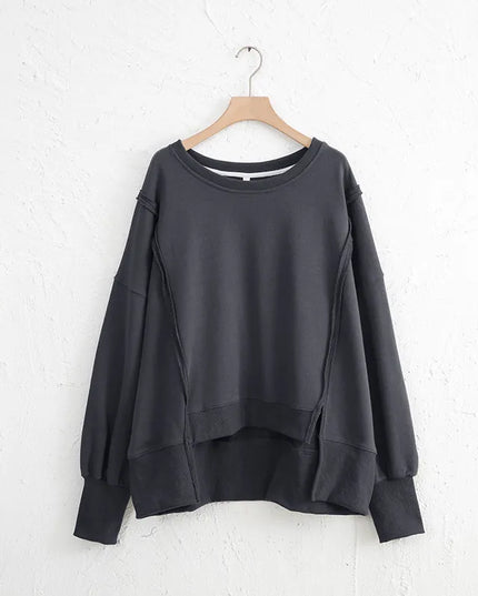 Exposed Seam High-Low Long Sleeve Sweatshirt