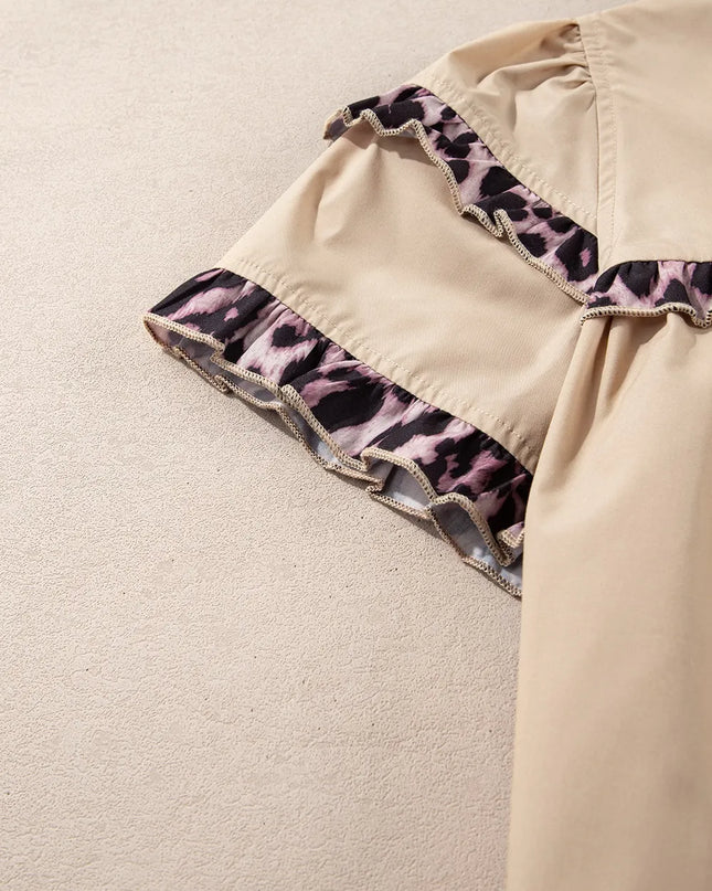 Leopard Frill Short Sleeve Blouse