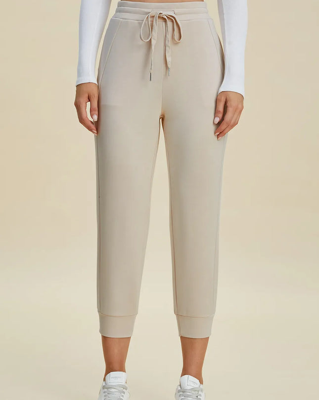 Basic Bae Full Size Air Scuba Drawstring High Waist Cropped Pants Beige