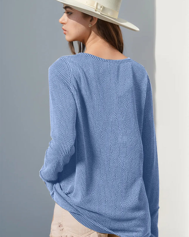 Double Take Full Size Notched Thumbhole Long Sleeve T-Shirt