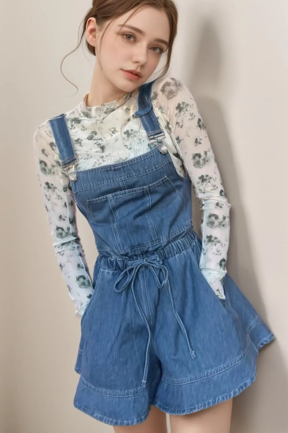 Wide Strap Square Neck Denim Overalls 